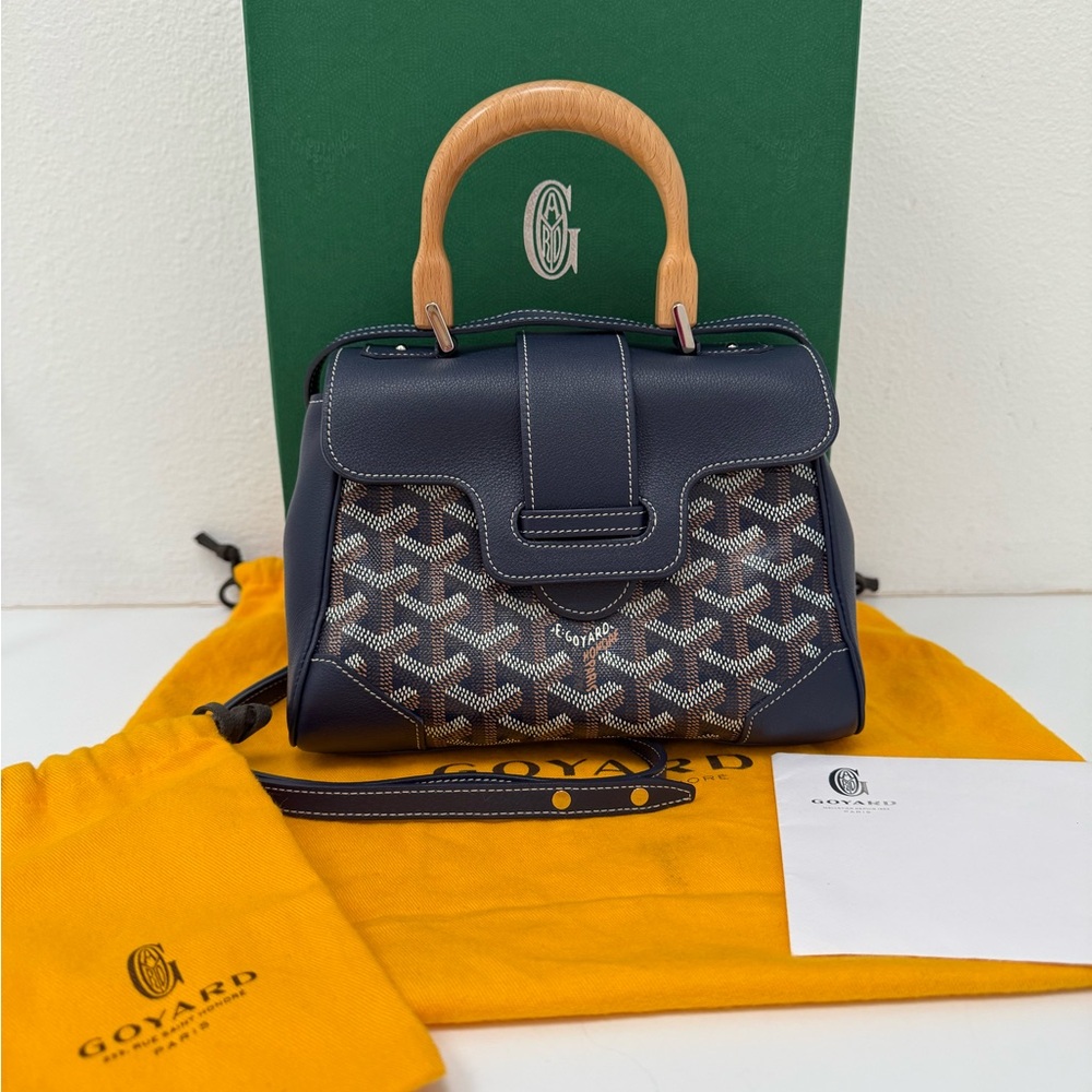NEW Goyard Saigon Souple Mini Bag Navy Blue Goyardine Palladium Top Handle Bag - Picture 4 of 13